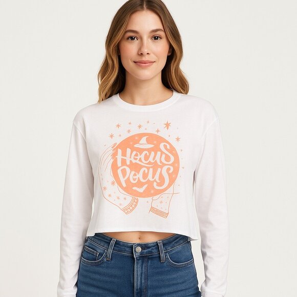 MineB Women's White Long Sleeve Hocus Pocus Short Top Size S - Picture 1 of 4